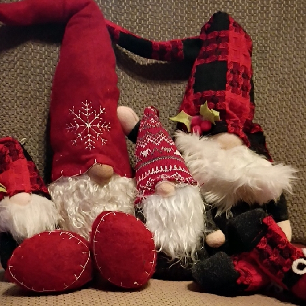 Festive Red and Black Gnome Decor Set